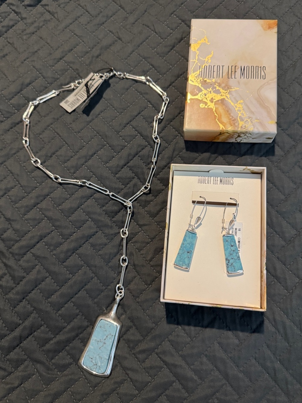 Robert Lee Morris Turquoise Stone Pendant Necklace & Earrings Set - NWT